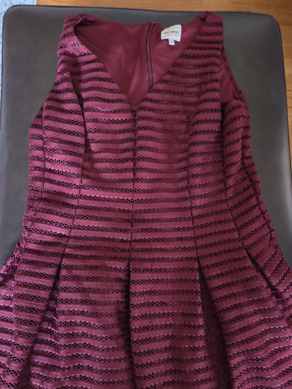 Ashley Graham x Beyond Clouds Maroon Striped Mesh Fit & Flare Dress - Size 14 - Picture 1 of 12